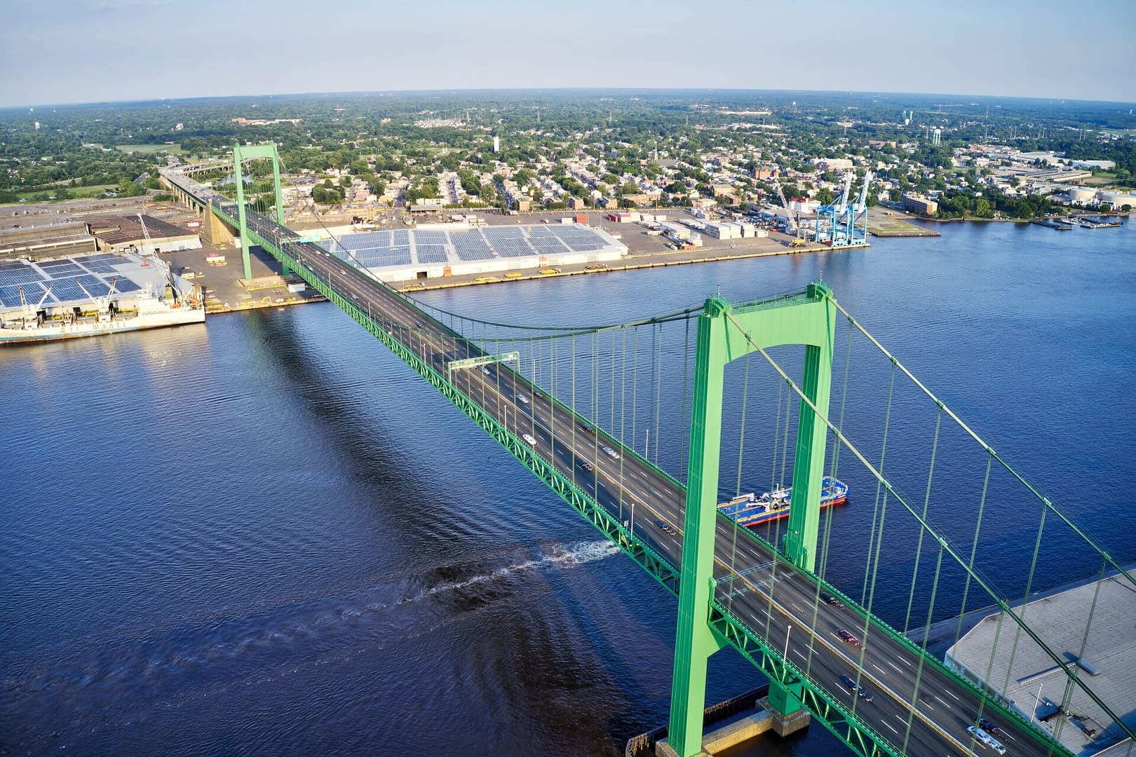 Aerial View of Walt Whitman Bridge Looking East from Philadelphia